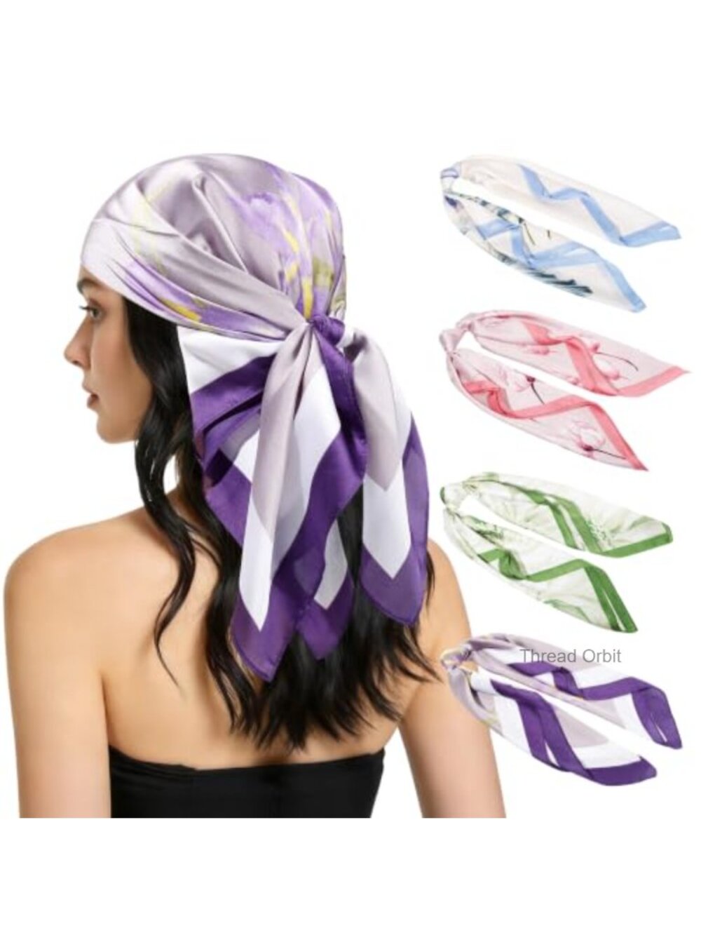 4Pcs Silk Hair Bandana Square Scarves Set Lightweight 26in Neck Head Wrap